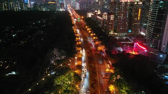 深圳福田深南大道夜景车流航拍