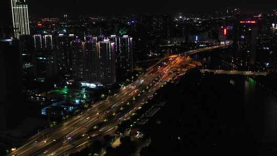 广州城市夜景交通航拍