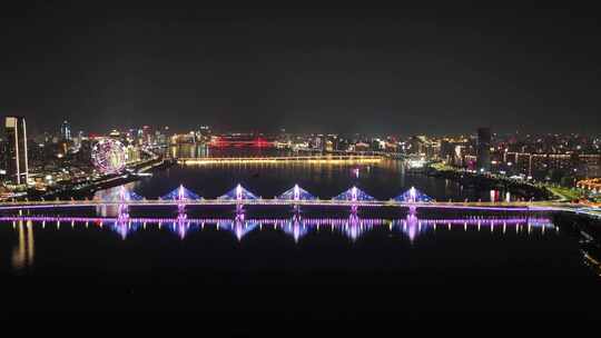 江西南昌赣江朝阳大桥夜景航拍