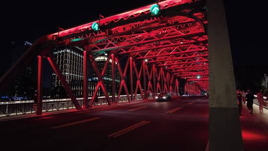上海南京东路外滩外白渡桥黄浦区夜景4K实拍视频素材模板下载