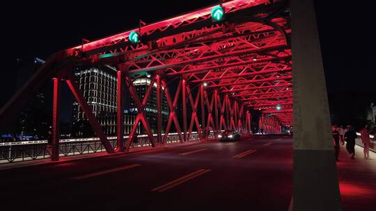 上海南京东路外滩外白渡桥黄浦区夜景4K实拍