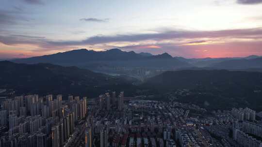 福建龙岩城市落日晚霞夕阳航拍