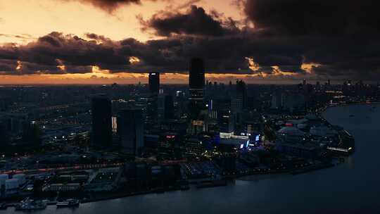 航拍上海滨江两岸城市CBD建筑群夜景