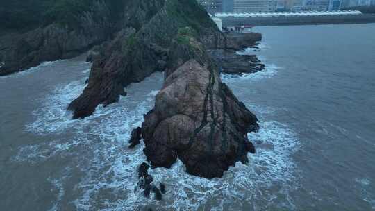 玉环市灵门村海岸礁石航拍