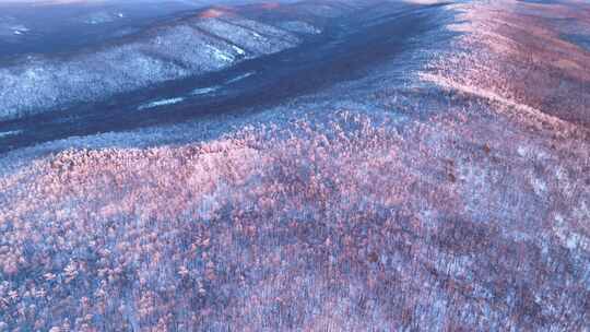 夕阳下的大兴安岭林海雪原