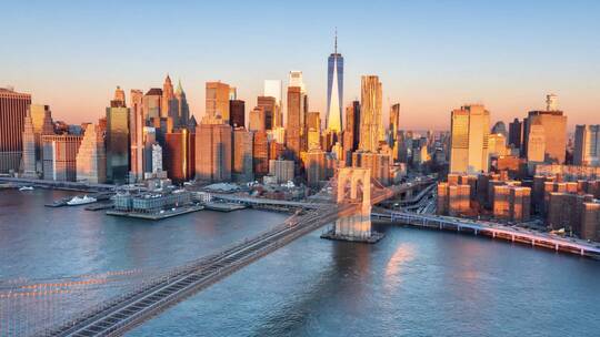 纽约曼哈顿全景 前景布鲁克林大桥