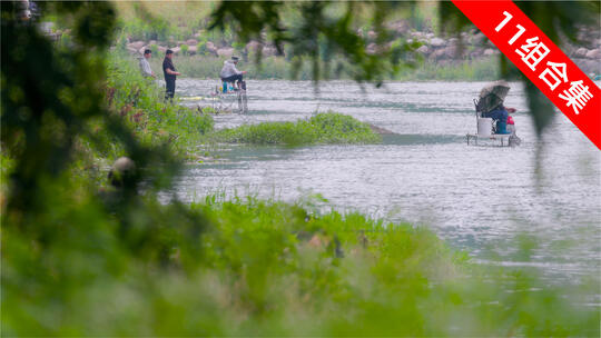乡村溪畔悠闲垂钓的钓鱼佬合集