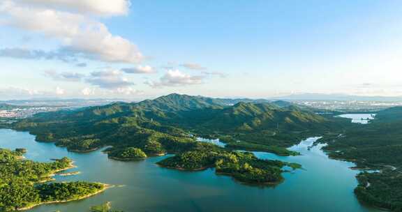 4k广东乡村森林水库乡村振兴山脉蓝天延时