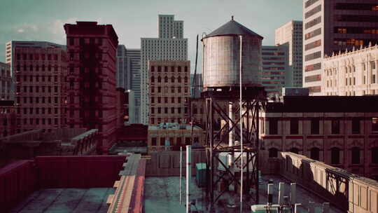 日出时曼哈顿的屋顶视频素材模板下载