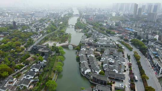 4k 航拍江苏苏州胥门运河两岸古建筑古民居