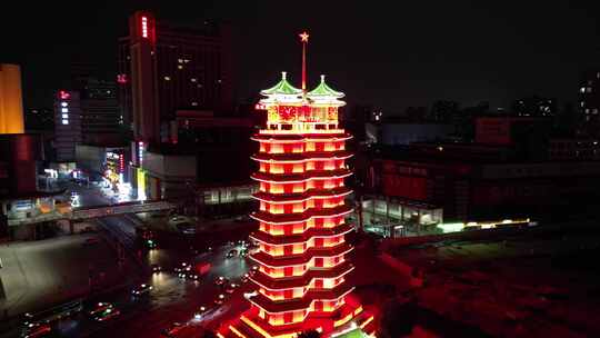 航拍河南郑州二七广场二七纪念塔