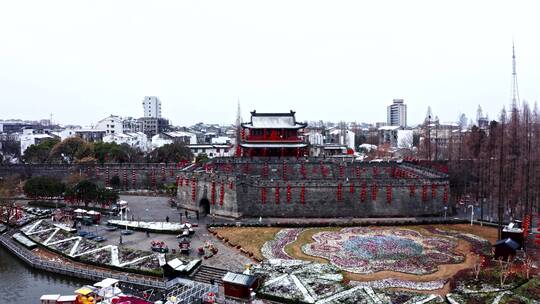 湖北荆州古城春节氛围实拍航拍视频