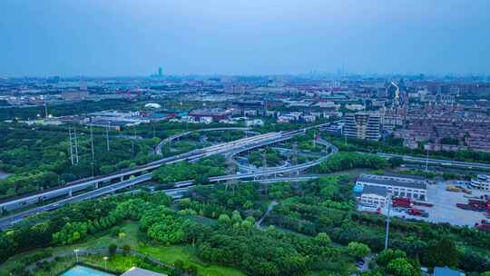 航拍上海外环高速蕴川公路立交桥延时摄影