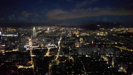 浙江温州城市夜景灯光航拍