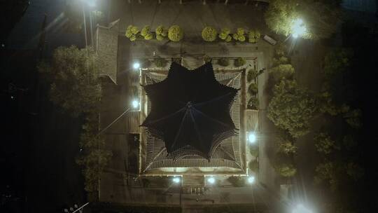 航拍甘肃张掖木塔寺宝塔夜景