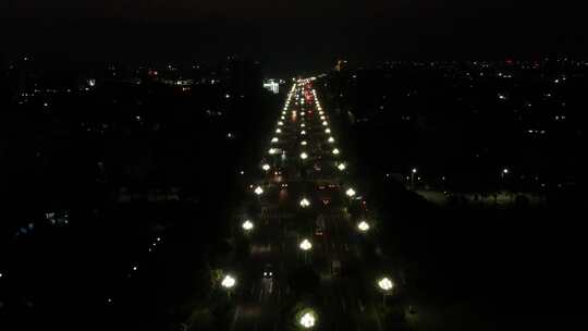 城市公路夜景航拍城市繁华
