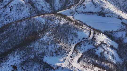 河南豫西丘陵山区雪后航拍