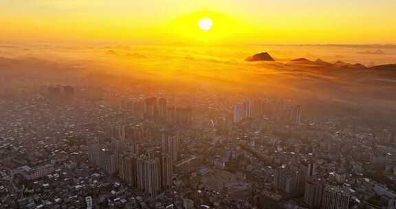 贵州安顺平坝城市风光航拍