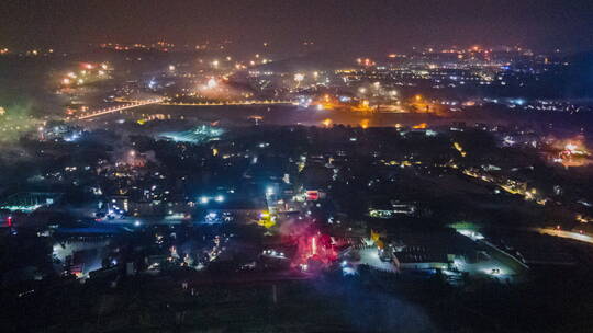 除夕夜烟花燃放航拍延时视频