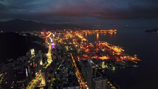 4k航拍深圳盐田港夜景