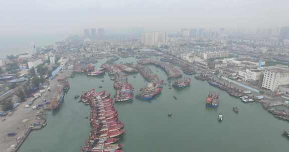 北海国际客运港电建渔港航拍2016年历史素材