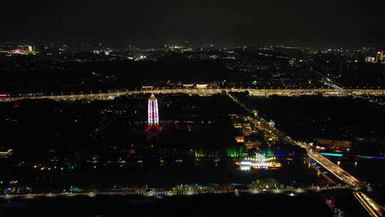 江苏南京城市夜景灯光航拍