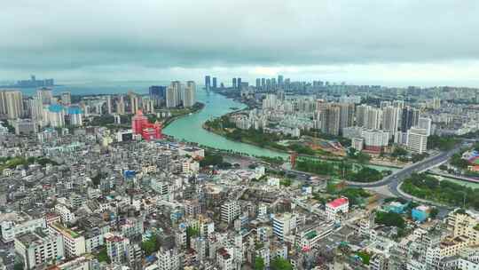 海口城市风光俯瞰全景 骑楼老街