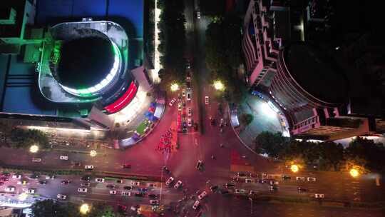 广西桂林城市夜景灯光交通航拍