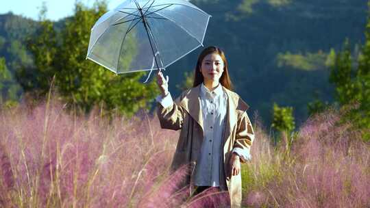 粉黛 粉黛美女小姐姐 花海 美女慢镜头 特写