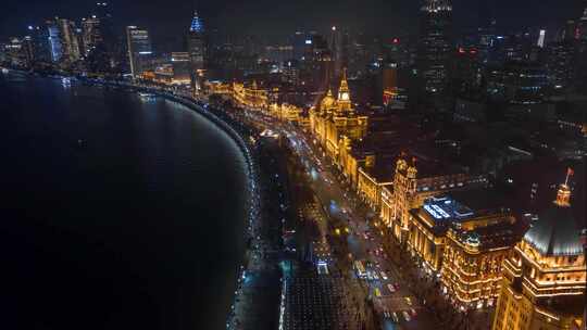 上海市外滩苏州河陆家嘴夜景航拍延时摄影