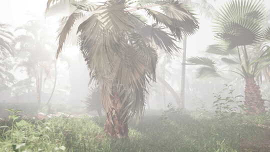 雾森中的棕榈树视频素材模板下载