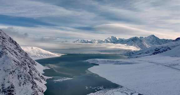 新疆帕米尔高原昆仑雪山白沙湖航拍