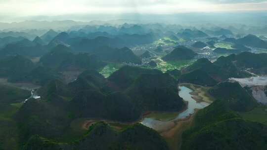 航拍桂林山水喀斯特地貌