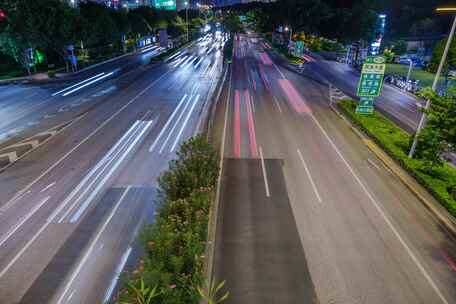 南宁城市街道街景交通高速公路车流夜景延时