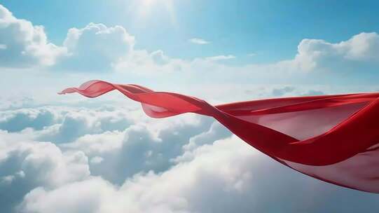 空中飘扬的红色绸带