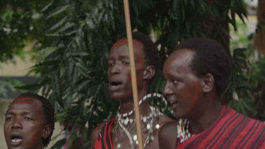 非洲坦桑尼亚色非洲马赛人穿传统服装跳舞唱歌