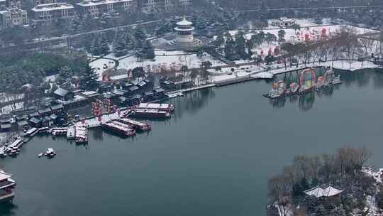 西安大唐芙蓉园雪景视频素材模板下载