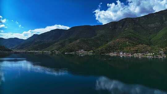 丽江泸沽湖风景HDR航拍视频素材模板下载