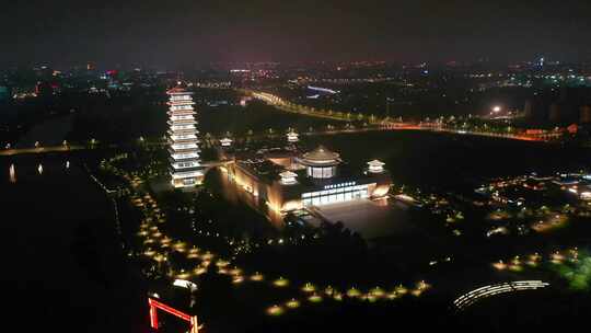 无人机航拍中国扬州大运河博物馆夜景视频素材模板下载