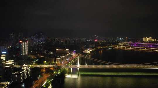 广西柳州柳江桥梁交通夜景灯光航拍