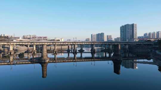 湖北省赤壁市城市航拍日出