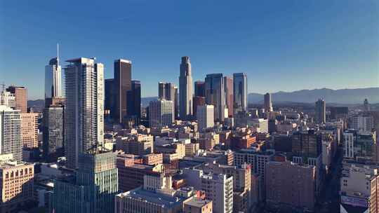 城市航拍加州好莱坞市中心洛杉矶摩天大楼