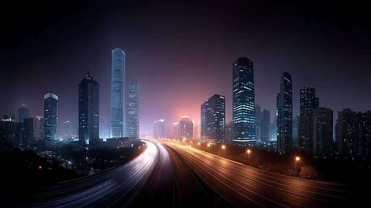 夜幕下城市车流不息的繁华景象