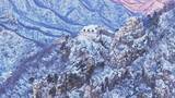 航拍冬季山脉白雪覆盖的长城高清在线视频素材下载