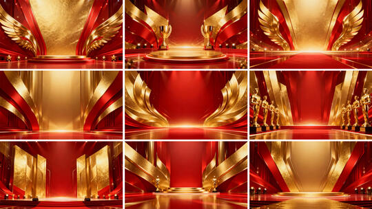 红金颁奖舞台背景 大气荣耀领奖台视频