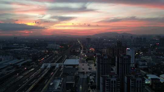 广西玉林站玉林火车站夜景航拍