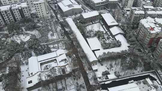 武汉武昌红巷五大会址雪景航拍