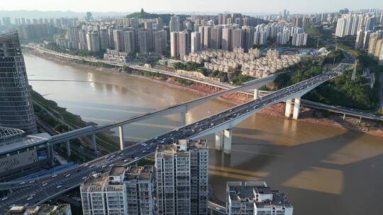 重庆长江嘉华大桥城市风光航拍视频素材模板下载