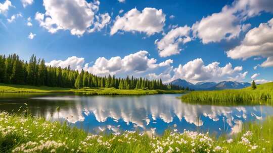 自然风光湖泊森林全景