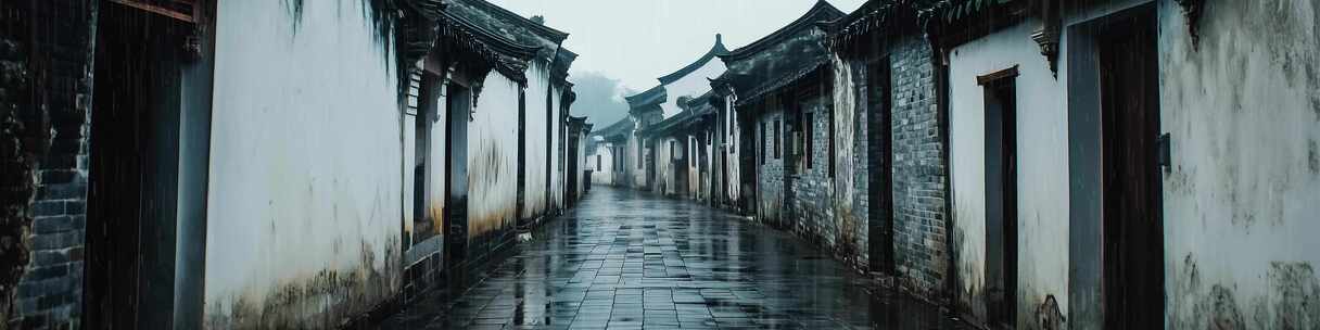 雨巷中的古建筑风景